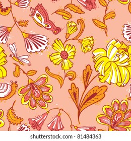 Floral seamless pattern in pink and yellow colors