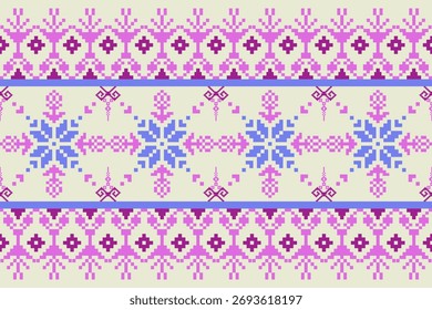 Floral seamless pattern of pixel art. Vector illustration with flower on white background  good for wall ,carpet,scarf,fabric,textiles and wrapping paper	