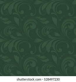 Floral seamless pattern. Plant background for fabric, wrapping and paper. Green grass and curls. Creative decorative design.