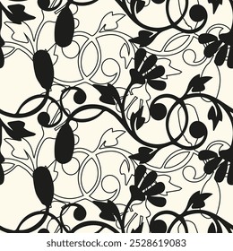 Floral seamless pattern. Plant in blossom, branch with flower ink sketch. Dahlia. Fashion floral print for a business card, banner, poster, wrapping, fabric, invitation. Vector illustration