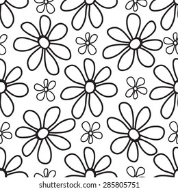 Floral seamless pattern in the plant design. Black and white graphics, flowers on a white background, painted hands.