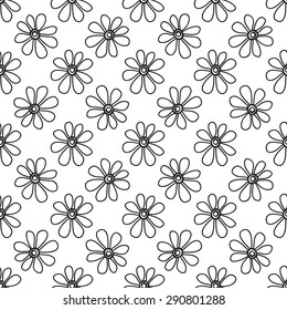 Floral seamless pattern in the plant design. Black and white graphics, flowers on a white background, painted hands.