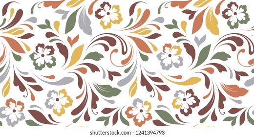 Floral seamless pattern. Plant texture for fabric, wrapping, wallpaper and paper. Ornamental flowery background. Decorative ornament.