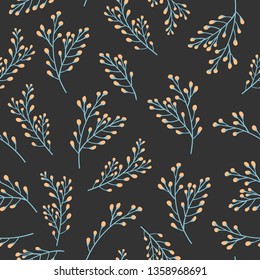 Patrón floral sin soldadura con plantas y ramas. Fondo Botánico de Tejido, Envoltura, Papel tapiz. Diseño Mínimo de Impresión de Moda. Ilustración del vector