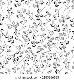 Floral seamless pattern. Plants and flowers cute summer print. Vector illustration.