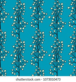 Floral seamless pattern. Plants on blue background. Fabric design, wallpaper