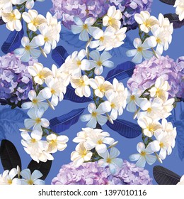 Floral seamless pattern with plumeria flower - vector