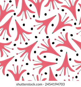 Floral seamless pattern with polka dot lily on a white background. Vector.