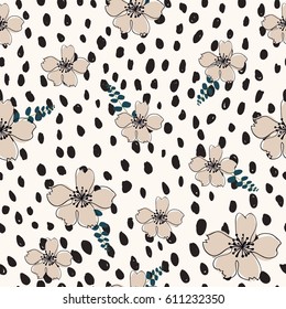 floral seamless pattern with polka dots