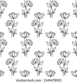 Floral seamless pattern with poppies flowers, endless texture, ink sketch art. Vector illustration for wedding invitations, wallpaper, textile, wrapping paper