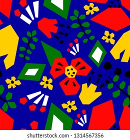 Floral seamless pattern with poppies on a blue background. Can be used for fabric, gift wrap, wall art design. Vector illustration.