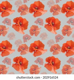 Floral seamless pattern with poppies on gray background, vector illustration.
