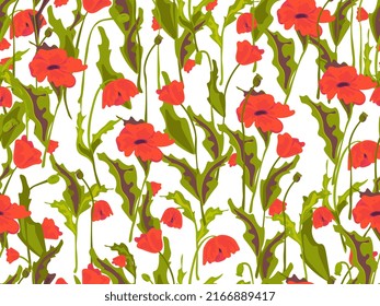 Floral seamless pattern, poppies. Vector illustration