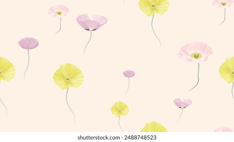 Floral seamless pattern, poppy flowers on brown background