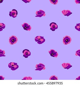 Floral seamless pattern of poppy type flowers on mauve background