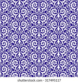 Floral seamless pattern, porcelain decor element, vector illustration