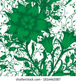 Blumenmuster nahtlos mit hübschen Blumen. Ornament für Vorhänge Tischtücher. Modernes Muster für Papierumschlag. Vektornahtlose Blumen. Farbenfrohe, moderne Berichterstattung.