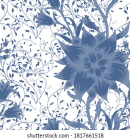 Floral Seamless Pattern with Pretty Flowers. Ornament for Tablecloth Wallpaper Linen. Colorful Modern Rapport. Vector Seamless Flowers. Vintage Pattern for Wrapping Paper.