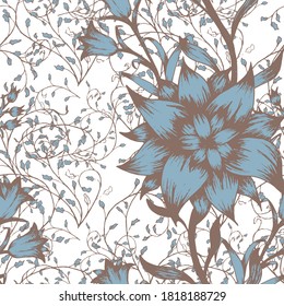 Floral Seamless Pattern with Pretty Flowers. Ornament for Cloth Wallpaper Linen. Retro Pattern for Wrapping Paper. Vector Seamless Flowers. Colorful Modern Rapport.