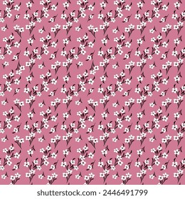 Floral seamless pattern. Pretty flowers on light pink background. Printing with small white flowers. Ditsy print. Seamless vector texture. Spring bouquet.