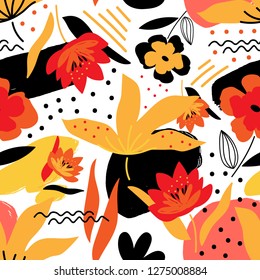 Floral seamless pattern for print, fabric, wallpaper. Modern hand drawn flowers background.