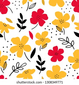 Floral seamless pattern for print, fabric, wallpaper. Modern hand drawn flowers background.