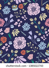 FLORAL SEAMLESS PATTERN PRINT ILLUSTRATION VECTOR BACKGROUND FOR SURFACE PATTERN DESIGN