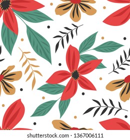 Floral seamless pattern for print, textile, fabric. Spring-summer background with decorative flowers.