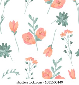Floral seamless pattern for print, textile, fabric, apparel design. Modern stylized background with flowers.