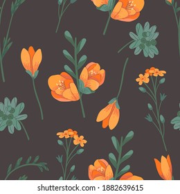 Floral seamless pattern for print, textile, fabric, apparel design. Modern stylized background with flowers.