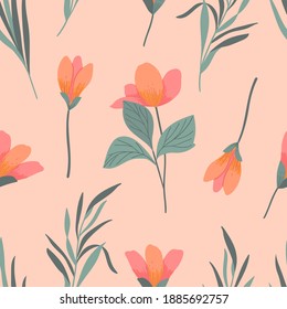 Floral Seamless Pattern For Print, Textile, Fabric, Apparel Design. Modern Stylized Background With Flowers.