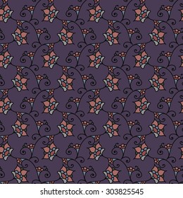 Floral seamless pattern, purple background