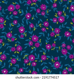 Floral seamless pattern. Purple flowers on blue background