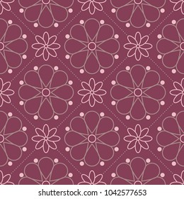 Floral seamless pattern. Purple red background with flower design elements for wallpapers, textile and fabrics