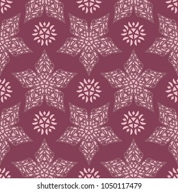 Floral seamless pattern. Purple red background with flower design elements for wallpapers, textile and fabrics