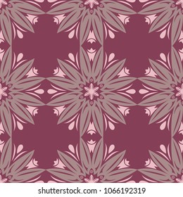 Floral seamless pattern. Purple red background with flower design elements for wallpapers, textile and fabrics