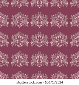 Floral seamless pattern. Purple red background with flower design elements for wallpapers, textile and fabrics