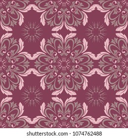 Floral seamless pattern. Purple red background with flower design elements for wallpapers, textile and fabrics