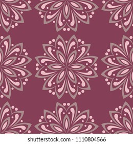 Floral seamless pattern. Purple red background with flower design elements for wallpapers, textile and fabrics