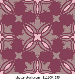 Floral seamless pattern. Purple red background with flower design elements for wallpapers, textile and fabrics