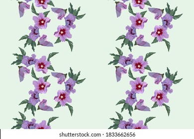 Patrón floral sin soldadura con flores realistas sobre un fondo claro, fondo natural para el diseño de tela, papel de pared, envoltura de regalo, hermoso fondo lila rosa
