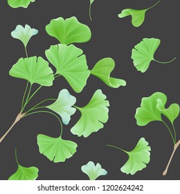 Floral seamless pattern with realistic japanese gingko biloba leaves, vintage pastel green texture for design, fabric print, wallpaper in vector 