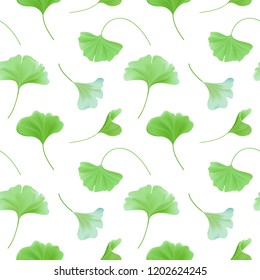 Floral seamless pattern with realistic japanese gingko biloba leaves, vintage pastel green texture for design, fabric print, wallpaper in vector 