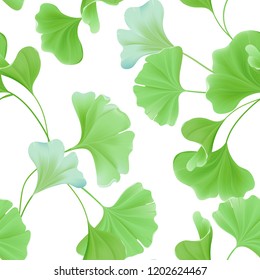 Floral seamless pattern with realistic japanese gingko biloba leaves, vintage pastel green texture for design, fabric print, wallpaper in vector 