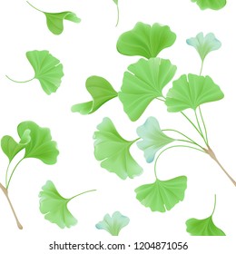 Floral seamless pattern with realistic japanese gingko biloba leaves, vintage pastel green texture for design, fabric print, wallpaper in vector 