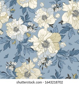 
Floral seamless pattern. Realistic picturesque peonies. Stylish romantic background for surface design