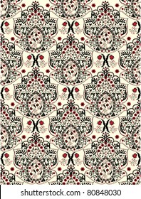 floral seamless pattern with red and black elements