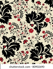 floral seamless pattern with red and black elements