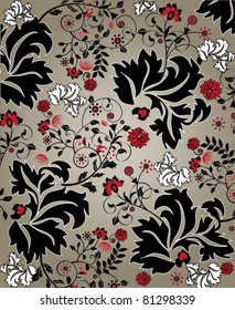floral seamless pattern with red and black elements