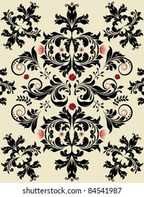 floral seamless pattern with red and black elements